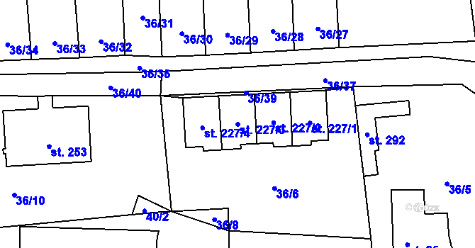 Parcela st. 227/3 v KÚ Radíč, Katastrální mapa