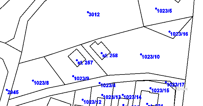 Parcela st. 258 v KÚ Radíč, Katastrální mapa