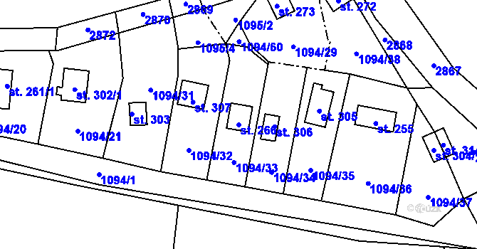 Parcela st. 266 v KÚ Radíč, Katastrální mapa