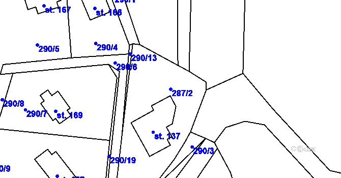 Parcela st. 287/2 v KÚ Radíč, Katastrální mapa