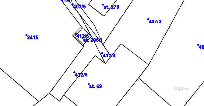 Parcela st. 412/4 v KÚ Radíč, Katastrální mapa