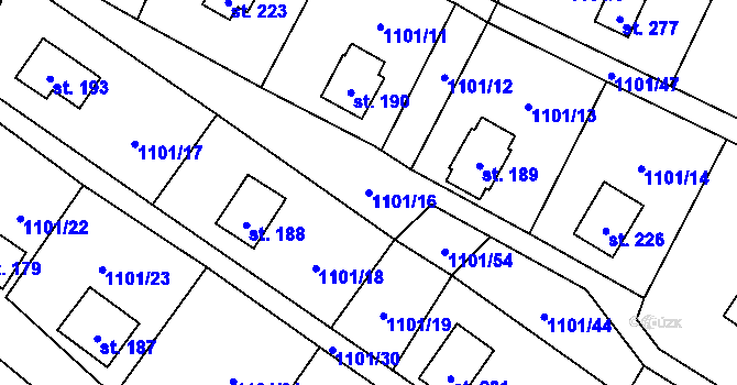 Parcela st. 1101/16 v KÚ Radíč, Katastrální mapa