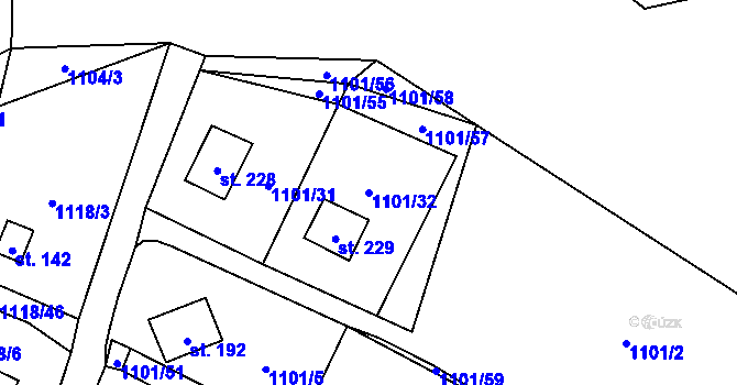 Parcela st. 1101/32 v KÚ Radíč, Katastrální mapa