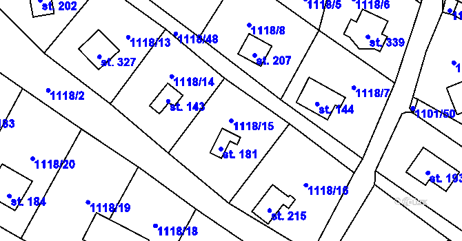 Parcela st. 1118/15 v KÚ Radíč, Katastrální mapa