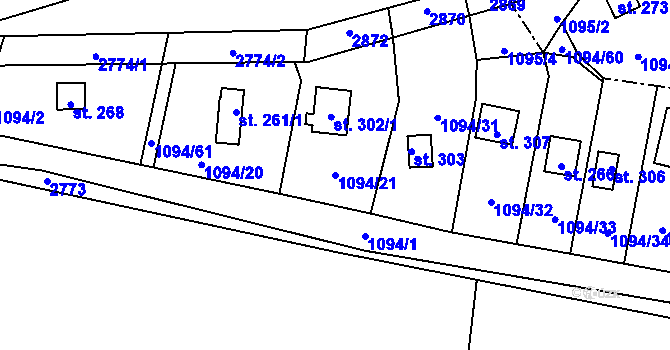 Parcela st. 1094/21 v KÚ Radíč, Katastrální mapa