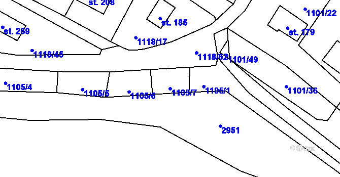 Parcela st. 1105/7 v KÚ Radíč, Katastrální mapa