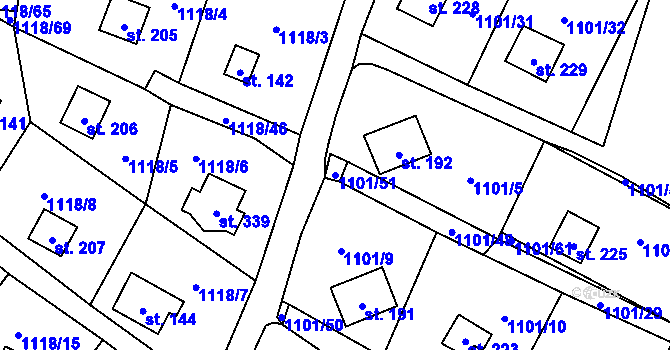 Parcela st. 1101/51 v KÚ Radíč, Katastrální mapa
