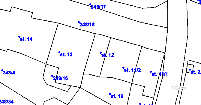 Parcela st. 12 v KÚ Milčeves, Katastrální mapa