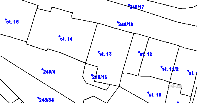 Parcela st. 13 v KÚ Milčeves, Katastrální mapa