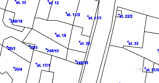 Parcela st. 20 v KÚ Milčeves, Katastrální mapa