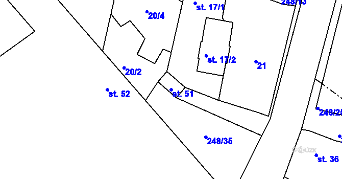 Parcela st. 51 v KÚ Milčeves, Katastrální mapa