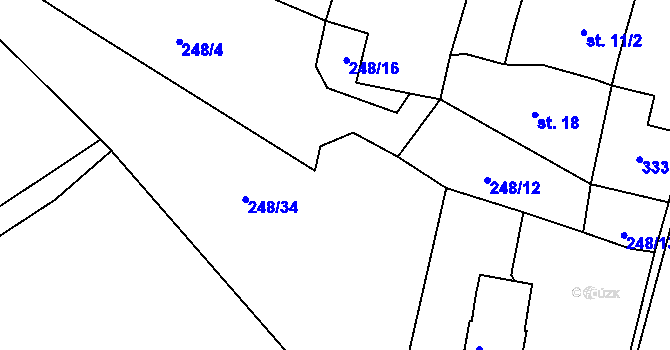 Parcela st. 20/1 v KÚ Milčeves, Katastrální mapa