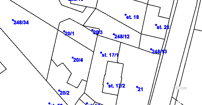 Parcela st. 17/1 v KÚ Milčeves, Katastrální mapa