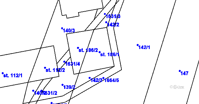Parcela st. 186/1 v KÚ Radíkov u Hranic, Katastrální mapa
