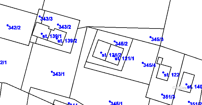 Parcela st. 121/2 v KÚ Radíkov u Hranic, Katastrální mapa
