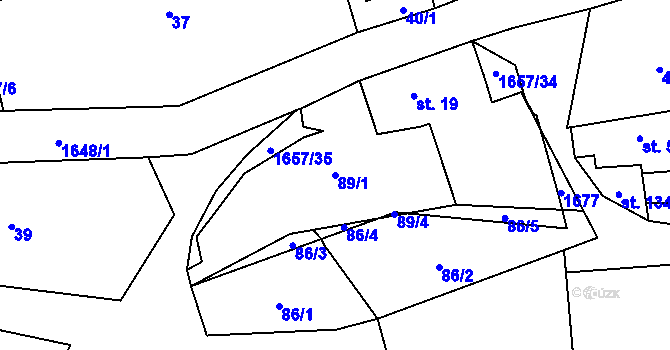 Parcela st. 89/1 v KÚ Radíkov u Hranic, Katastrální mapa