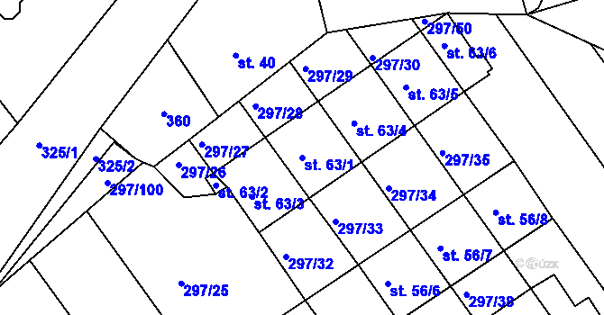Parcela st. 63/1 v KÚ Radíkovice, Katastrální mapa