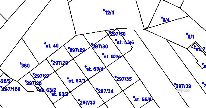 Parcela st. 63/5 v KÚ Radíkovice, Katastrální mapa