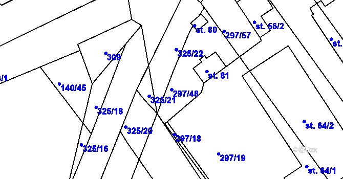Parcela st. 297/48 v KÚ Radíkovice, Katastrální mapa