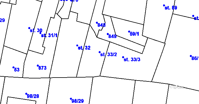Parcela st. 33/2 v KÚ Radim u Kolína, Katastrální mapa