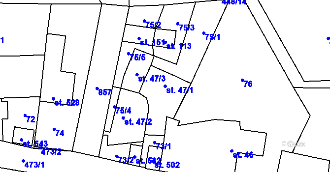 Parcela st. 47/1 v KÚ Radim u Kolína, Katastrální mapa