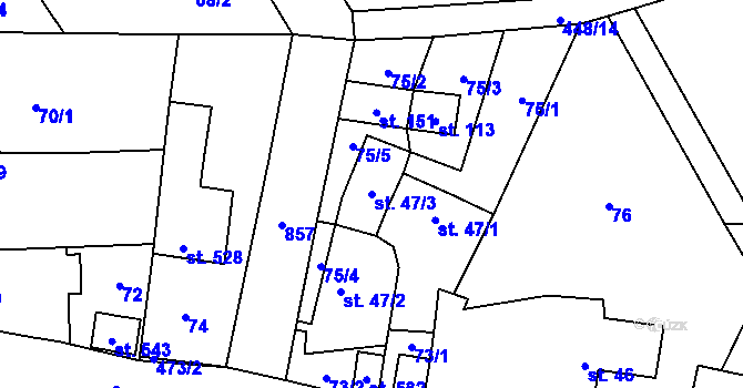Parcela st. 47/3 v KÚ Radim u Kolína, Katastrální mapa