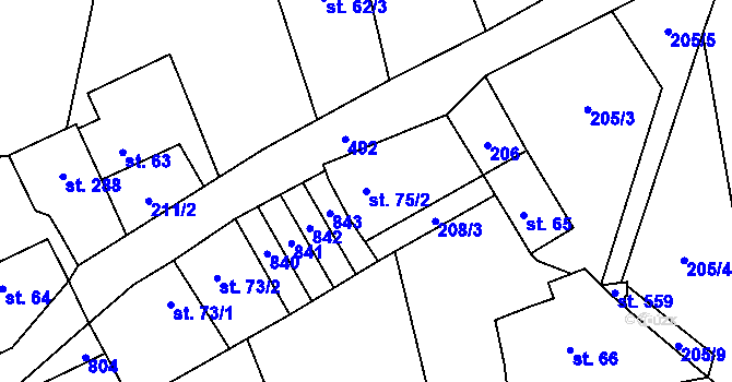 Parcela st. 75/2 v KÚ Radim u Kolína, Katastrální mapa