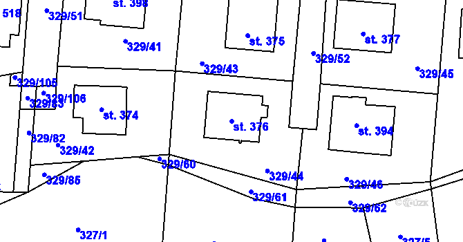 Parcela st. 376 v KÚ Radim u Kolína, Katastrální mapa