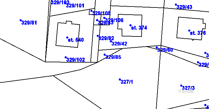 Parcela st. 329/85 v KÚ Radim u Kolína, Katastrální mapa