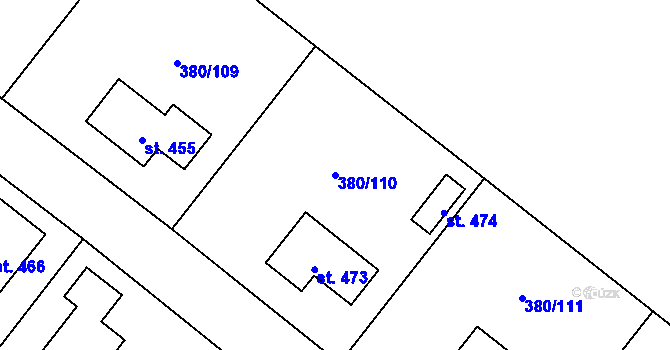 Parcela st. 380/110 v KÚ Radim u Kolína, Katastrální mapa
