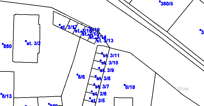 Parcela st. 3/11 v KÚ Radim u Kolína, Katastrální mapa