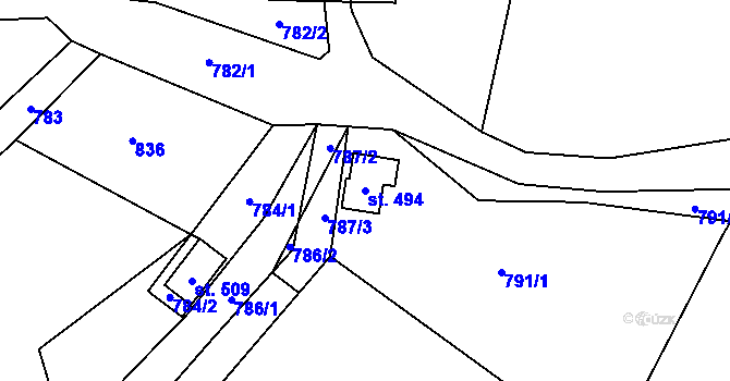 Parcela st. 494 v KÚ Radim u Kolína, Katastrální mapa