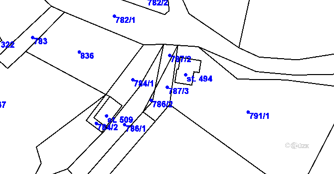 Parcela st. 787/3 v KÚ Radim u Kolína, Katastrální mapa