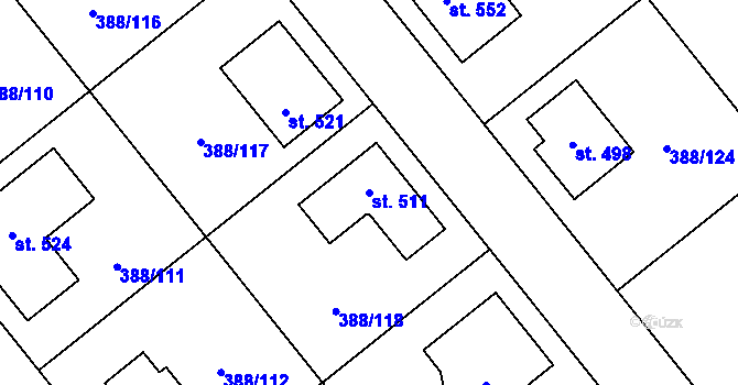 Parcela st. 511 v KÚ Radim u Kolína, Katastrální mapa