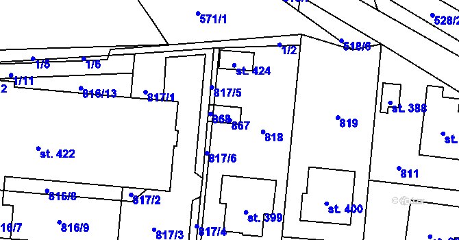 Parcela st. 867 v KÚ Radim u Kolína, Katastrální mapa