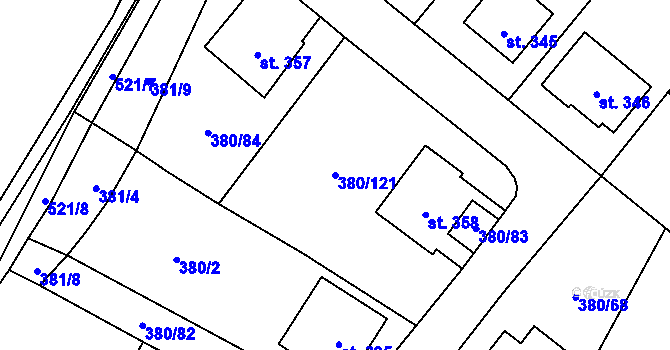 Parcela st. 380/121 v KÚ Radim u Kolína, Katastrální mapa