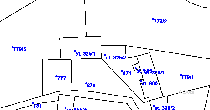 Parcela st. 325/2 v KÚ Radim u Kolína, Katastrální mapa