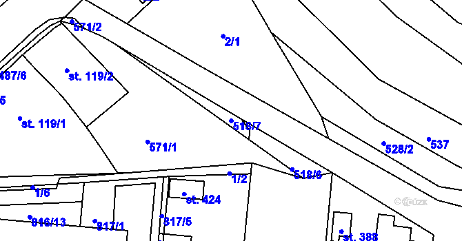Parcela st. 518/7 v KÚ Radim u Kolína, Katastrální mapa