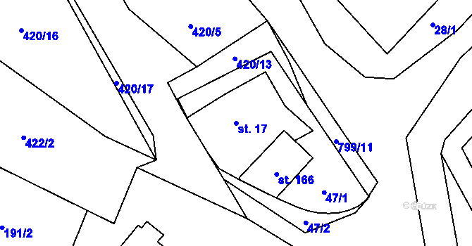 Parcela st. 17 v KÚ Radim, Katastrální mapa