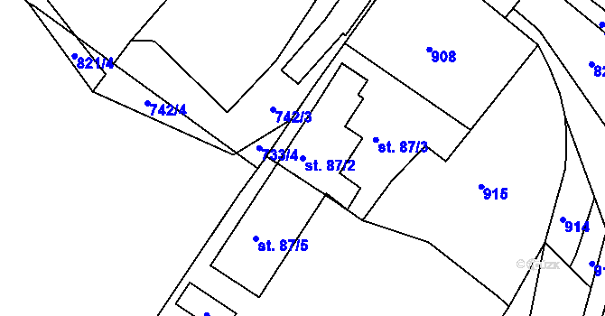 Parcela st. 87/2 v KÚ Radim, Katastrální mapa