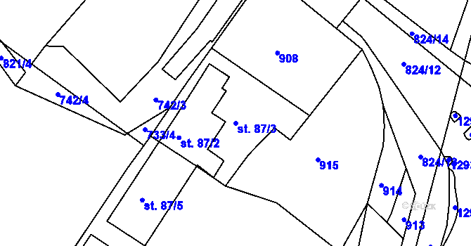 Parcela st. 87/3 v KÚ Radim, Katastrální mapa