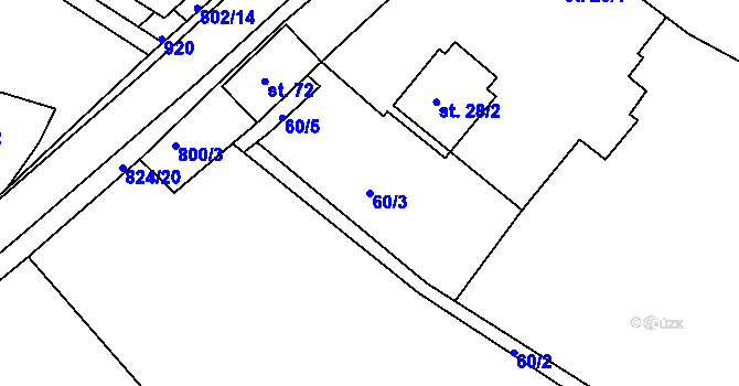 Parcela st. 60/3 v KÚ Radim, Katastrální mapa