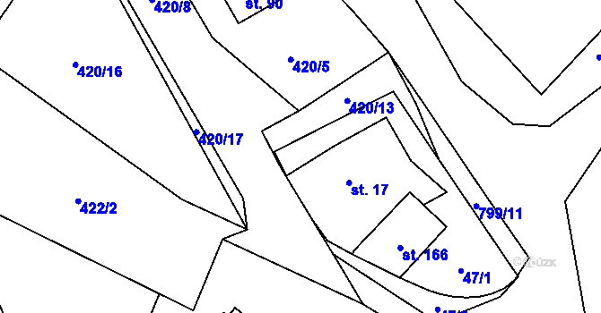 Parcela st. 420/3 v KÚ Radim, Katastrální mapa