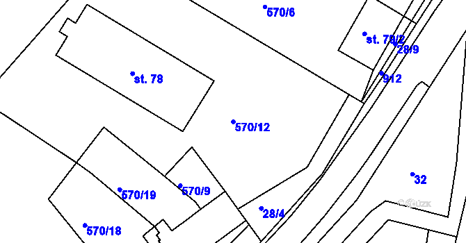 Parcela st. 570/12 v KÚ Radim, Katastrální mapa