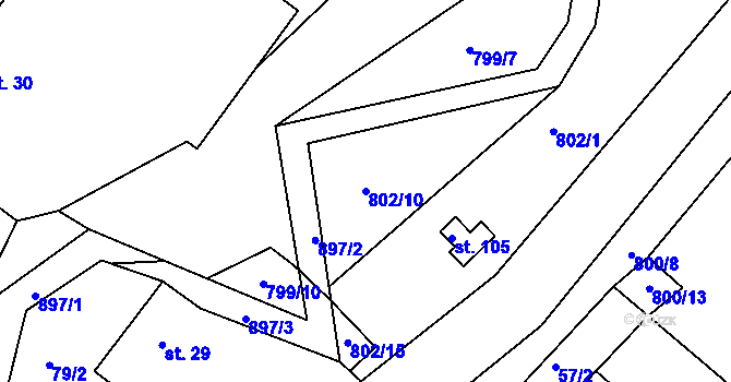 Parcela st. 802/10 v KÚ Radim, Katastrální mapa