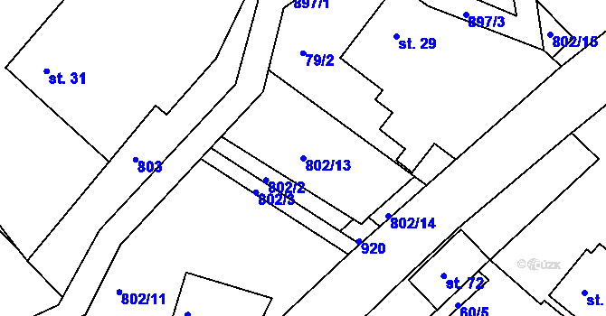 Parcela st. 802/13 v KÚ Radim, Katastrální mapa