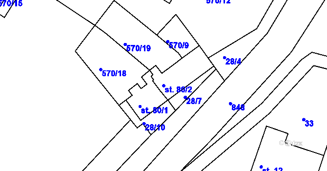 Parcela st. 80/2 v KÚ Radim, Katastrální mapa