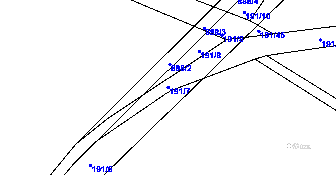 Parcela st. 191/7 v KÚ Radim, Katastrální mapa