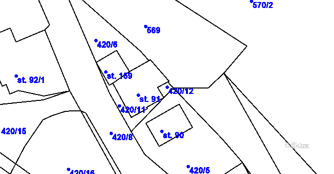 Parcela st. 420/12 v KÚ Radim, Katastrální mapa