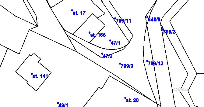 Parcela st. 47/2 v KÚ Radim, Katastrální mapa